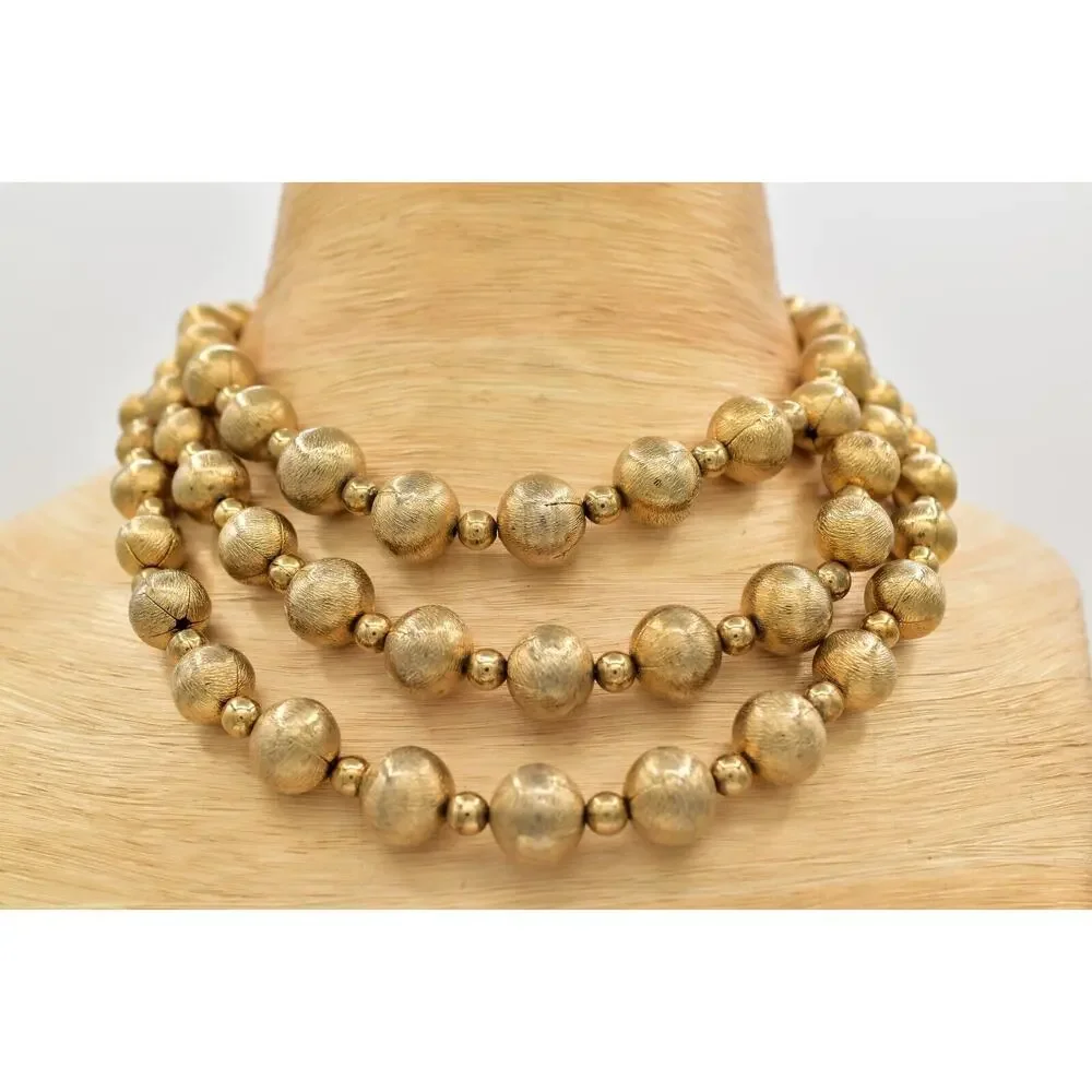 Coro Multi-Layered Beaded Collar Necklace Gold Tone Chunky Signed 1950s BinBM